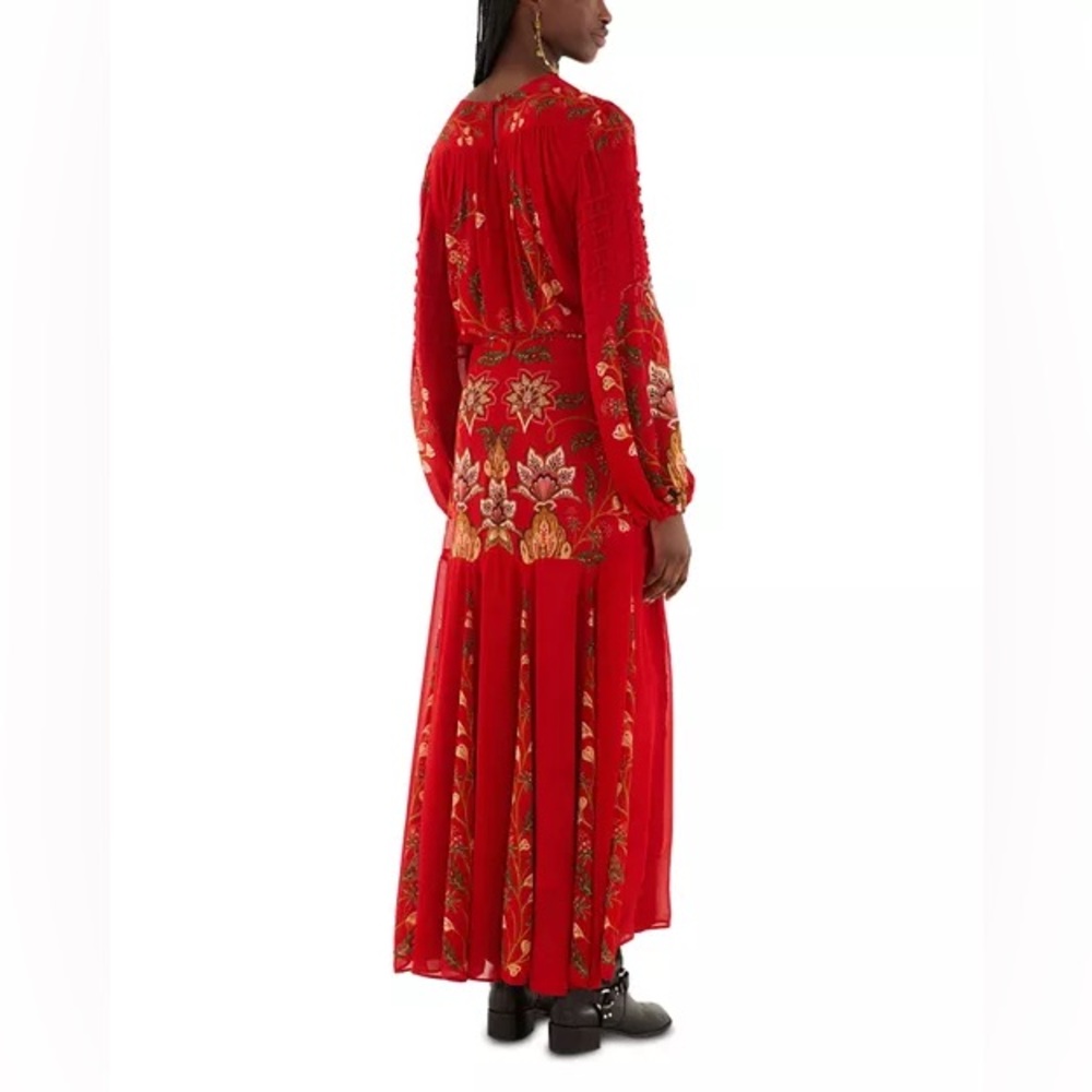 NEW FARM RIO berry garden long sleeve pleated maxi dress red boho wedding guest - Picture 3 of 13
